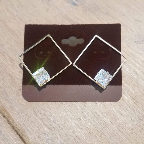 Geometric Modern Mini Hoop Earrings with Rhineston - Picture 1 of 2